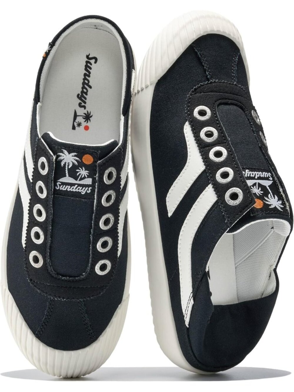 Women's Black Off White Memory Foam Insole Backless Mule Canvas Sneaker Shoes